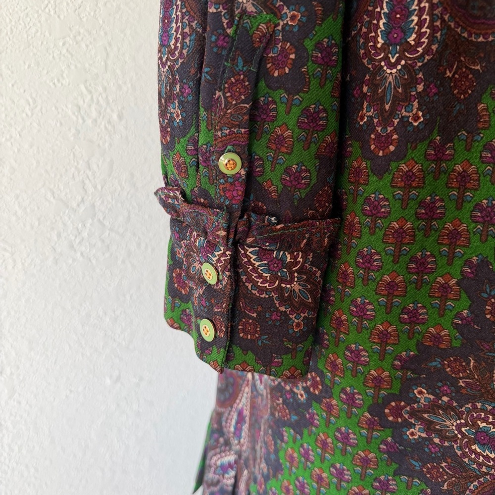 Marc Jacobs Romantic Ruffle Collar Long Sleeve Wool Silk Peacock Paisley Dress L - Picture 5 of 13